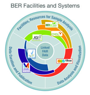 BER Facilities and Systems supporting linked Findable, Accessible, Interoperable, and Reusable data through user facilities for sample analysis, data analysis and visualization, and data curation and publication including BER Structural Ecology Resources, Environmental Molecular Systems Laboratory, the Joint Genome Institute, KBase, National Microbiome Data Collaborative, Environmental System Science Data Infrastructure for a Virtual Ecosystem.